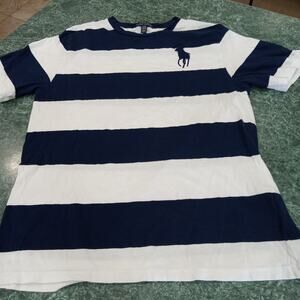 Polo Ralph Lauren Boys White Red Stripe Big Pony T Shirt Size XL (18-20)
